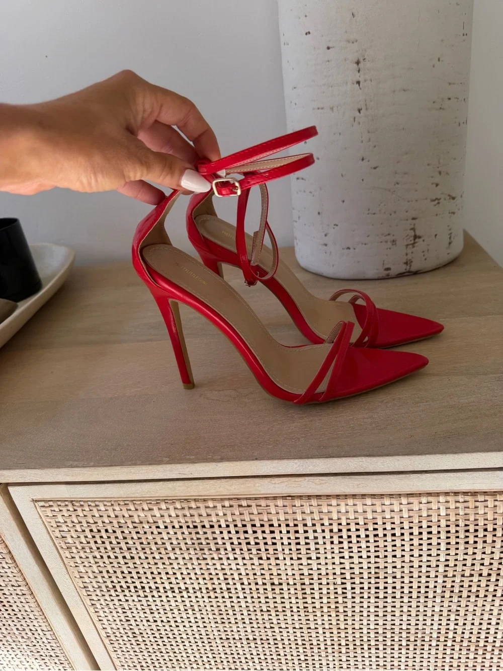 Rare Find PrettyLittleThing Red Strappy Ankle-Tie Pointed Pumps